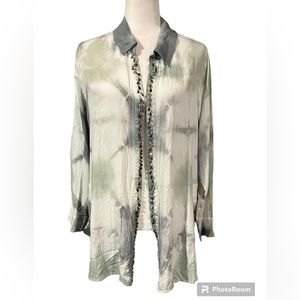 Soft Surroundings Womens Tie Die Sequin Accent Open Front Cardigan Shirt…